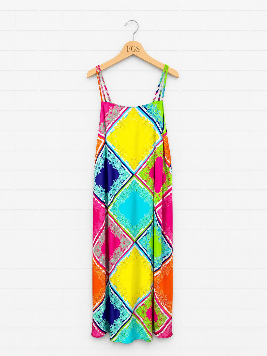 Mucho Gusto Multi Color Check Slip Dress- L