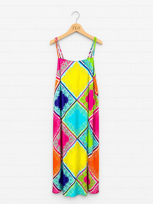Mucho Gusto Multi Color Check Slip Dress- L