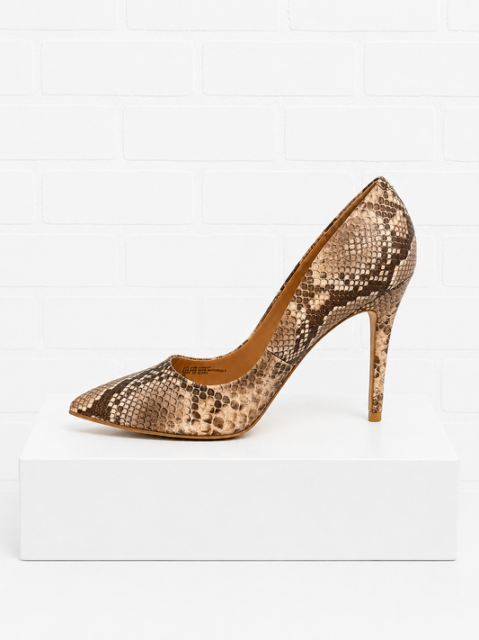 Neiman Marcus Snakeskin-Print Pointed-Toe Pumps-8