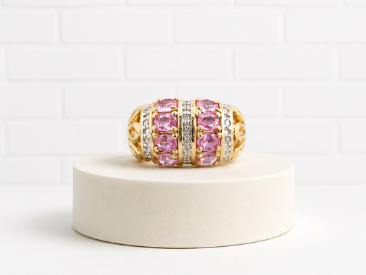 14K Gold Pink Sapphire & Diamond Ring — Size 6