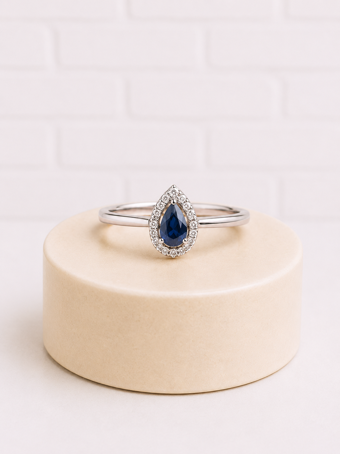 Sterling Silver Sapphire & Diamond Ring — Size 7