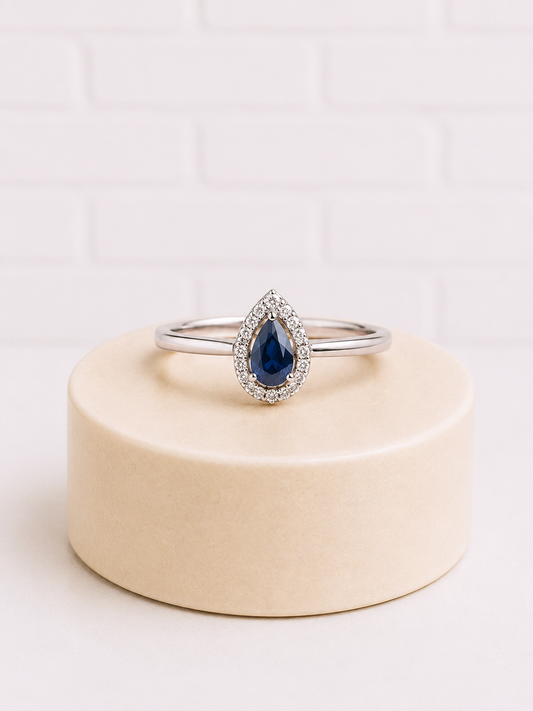 Sterling Silver Sapphire & Diamond Ring — Size 7