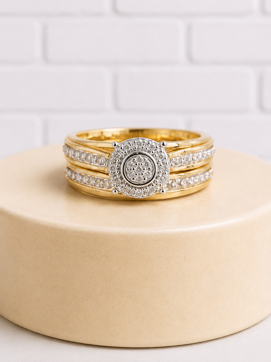 Sterling Silver Diamond Ring Set — Size 7