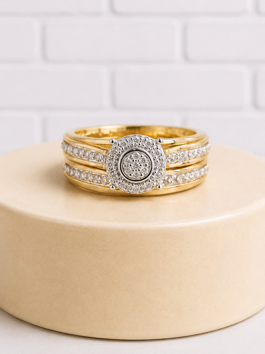 Sterling Silver Diamond Ring Set — Size 7