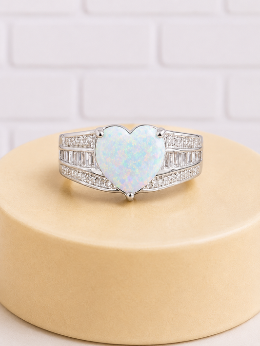 Sterling Silver Opal, Topaz & Diamond Ring — Size 7
