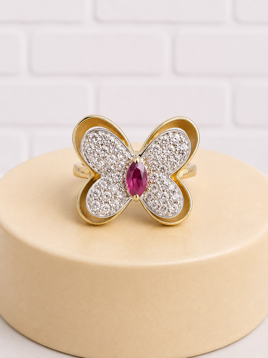 14K Gold Ruby & Diamond Butterfly Ring — Size 4.25