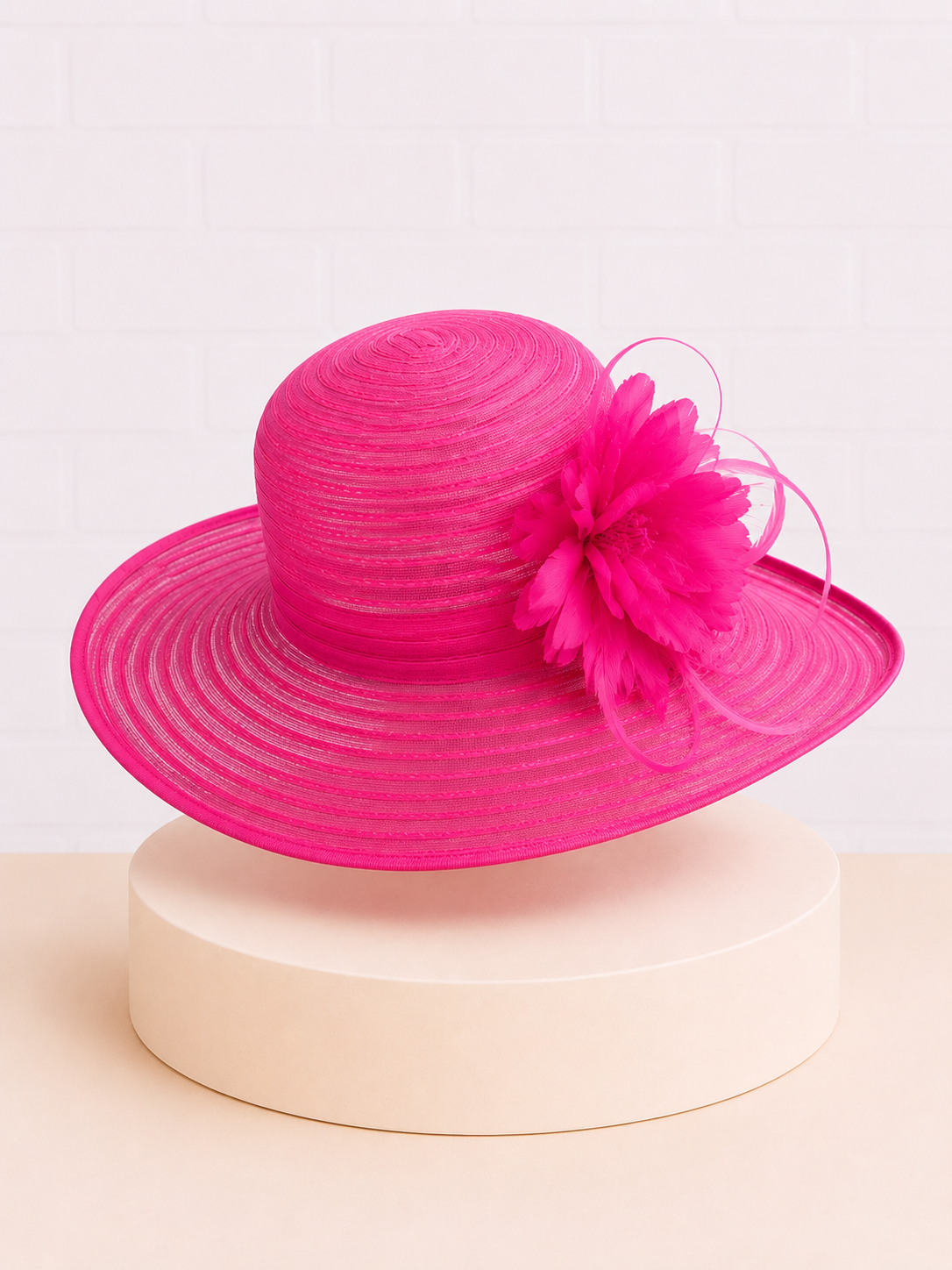 Ethel Fuchsia Dress Hat with Tonal Feather Trim