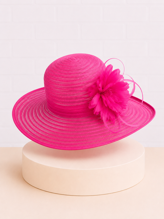 Ethel Fuchsia Dress Hat with Tonal Feather Trim