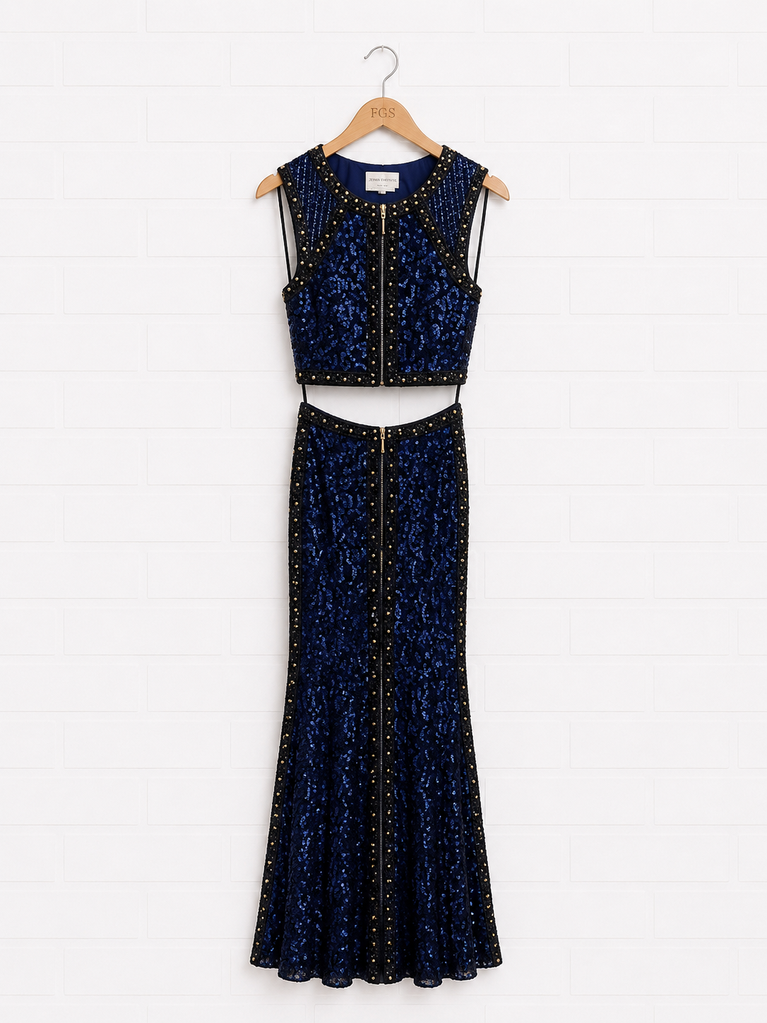 Cassandra Stone Sapphire Sequin Two-Piece Evening Gown — Size 4