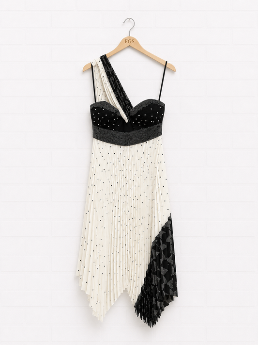 A.L.C. Aurora One-Shoulder Pleated Embellished Midi Dress — Size 10