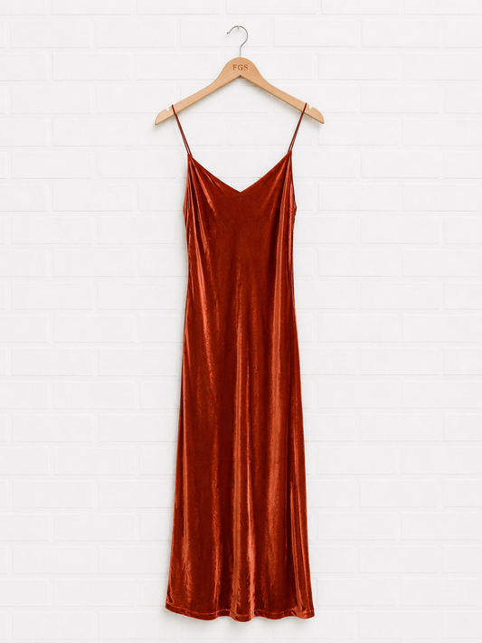 Mestiza New York Mara Copper Velvet V-Neck Long Slip Dress — Size L