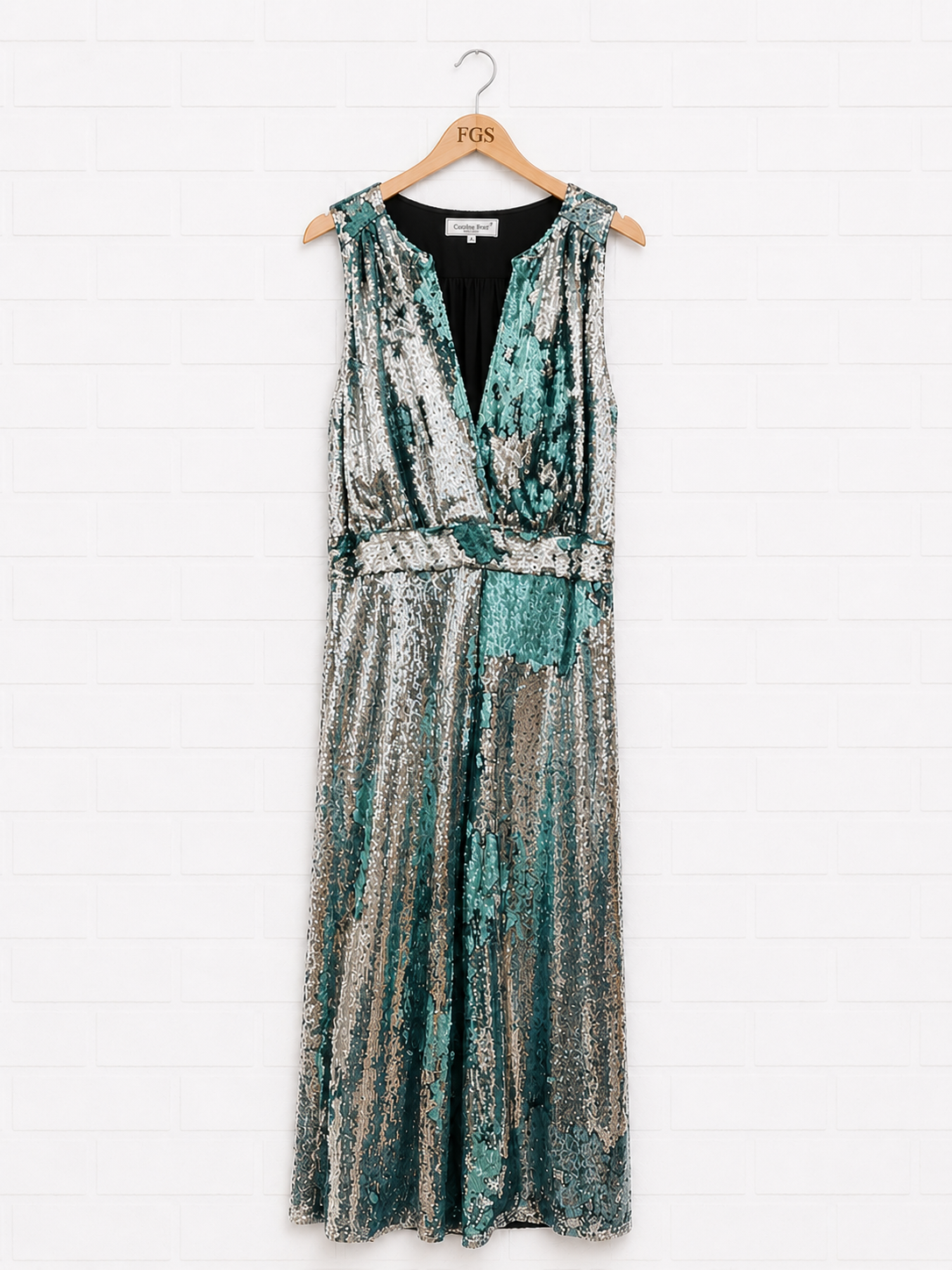 Carolina Ritzler Paris Green Metallic Sequin Wide-Leg Jumpsuit — Size 42