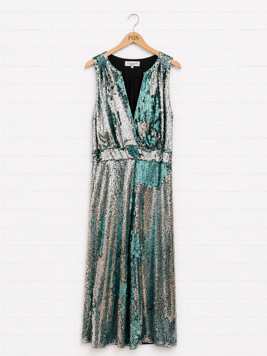 Carolina Ritzler Paris Green Metallic Sequin Wide-Leg Jumpsuit — Size 42