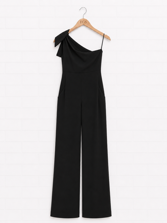 Chiara Boni La Petite Robe One-Shoulder Sculptural Bow Jumpsuit — Size 16