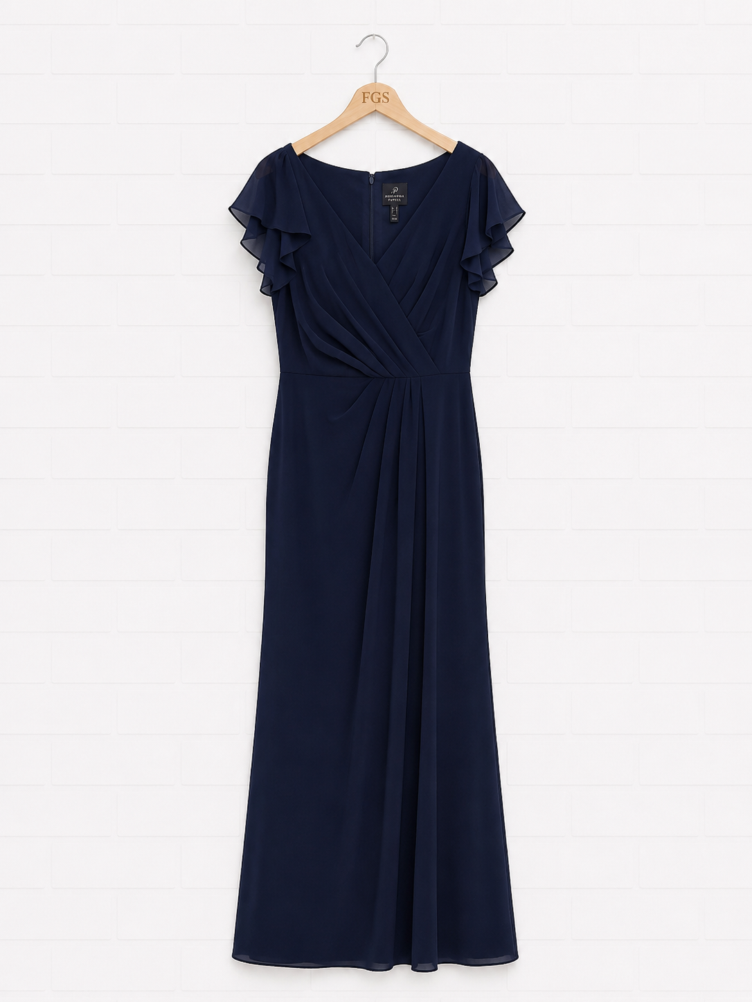 Adrianna Papell Chiffon Ruffle Crepe Mermaid Gown — Size 16