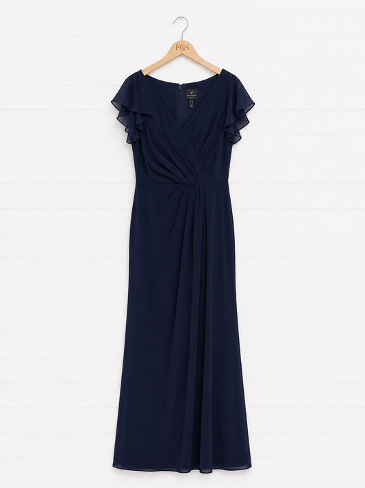 Adrianna Papell Chiffon Ruffle Crepe Mermaid Gown — Size 16