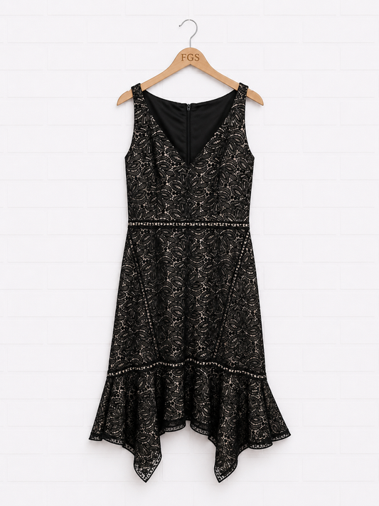 Elie Tahari Mariya Floral Lace V-Neck Cocktail Dress — Size 10