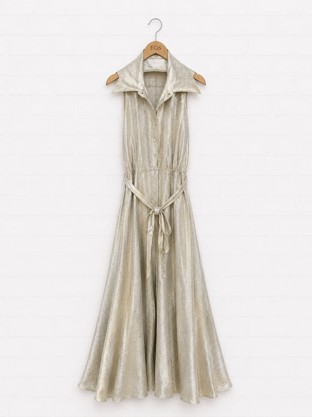 THEIA Metallic A-Line Halter Belted Gown — Size 16