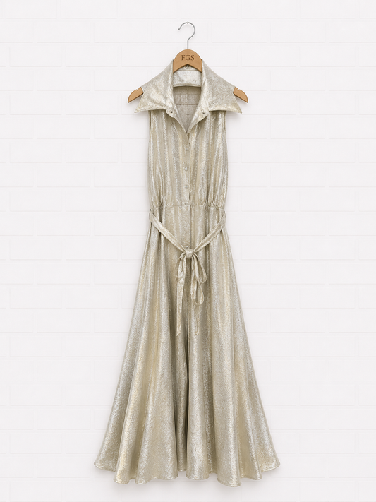 THEIA Metallic A-Line Halter Belted Gown — Size 16