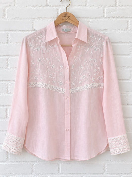 Bella Tu by Gorsuch Embroidered Linen Button-Down Top – Blush Pink