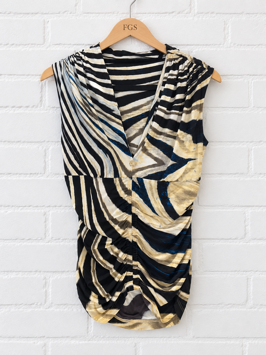 Roberto Cavalli Tiger Stripe Ruched Jersey Top - 46