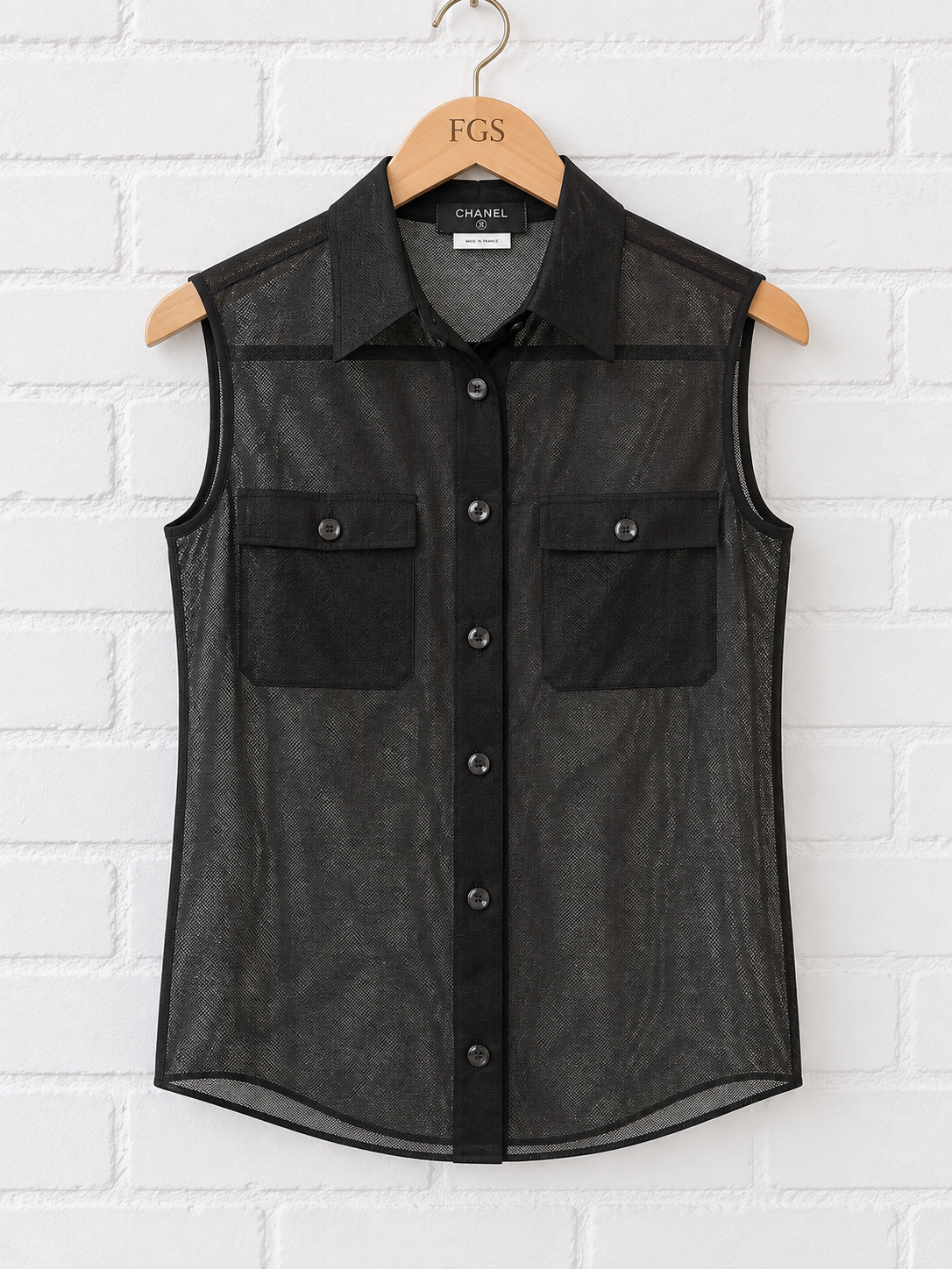 Chanel Sheer Mesh Sleeveless Collard Blouse - 38