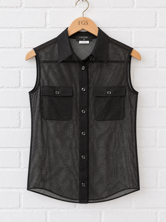 Chanel Sheer Mesh Sleeveless Collard Blouse - 38
