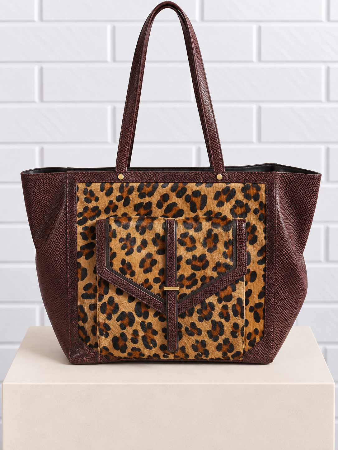 Tory Burch Leopard Calf Hair & Leather Shoulder Tote