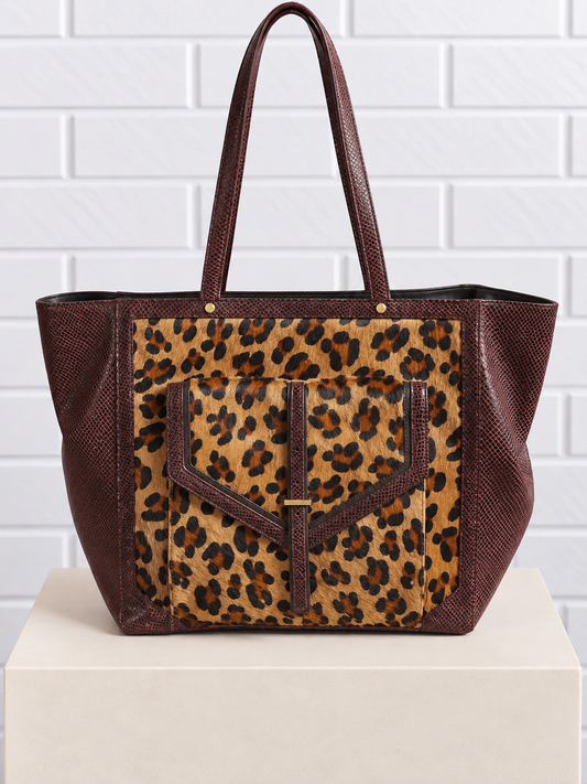 Tory Burch Leopard Calf Hair & Leather Shoulder Tote