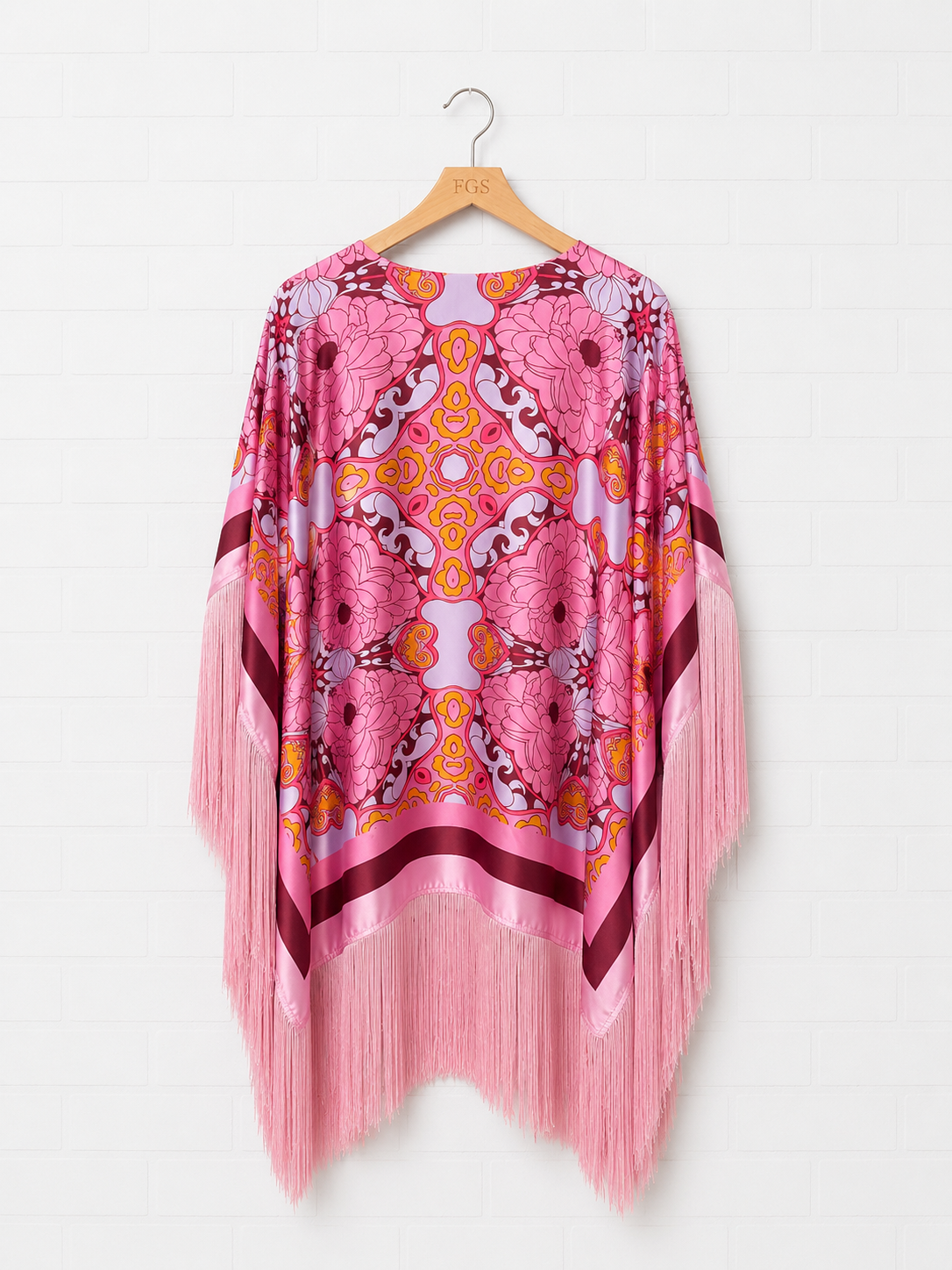 Nuvula Pink Floral Fringed Short Kaftan Dress- M