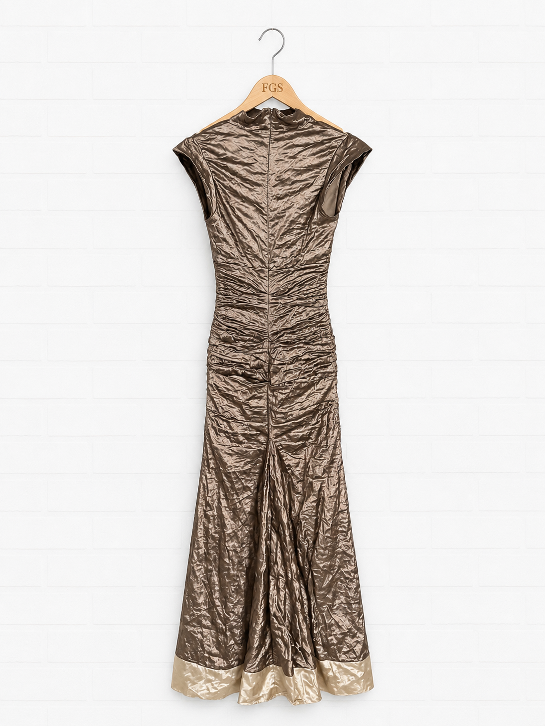 Nicole Miller Metallic Crinkle Ruched Gown- 6