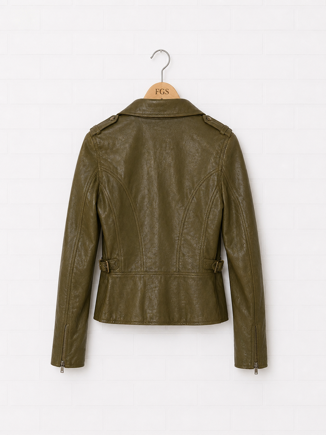 Andrew Marc Olive Leather Moto Jacket - L