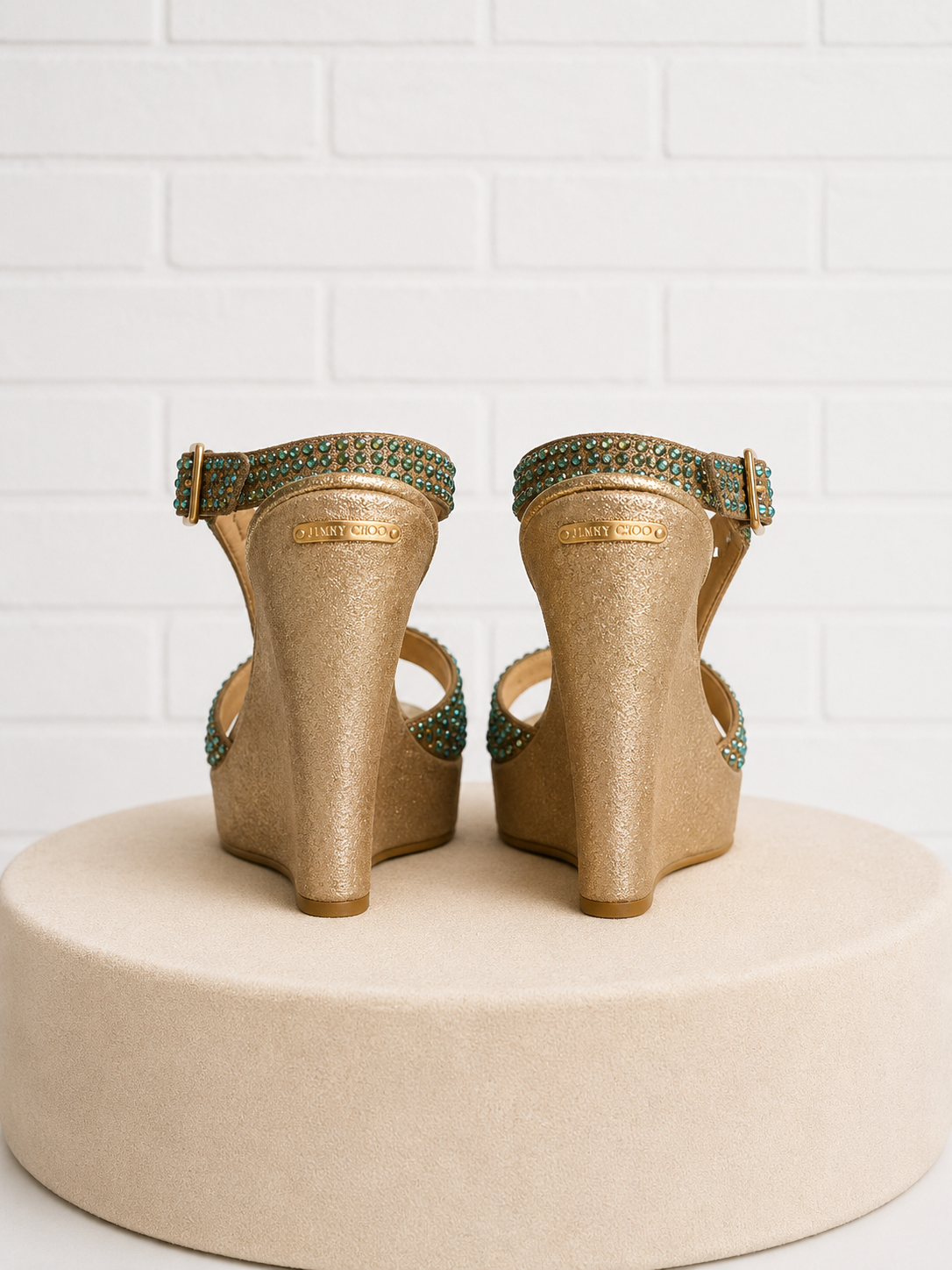 Jimmy Choo Crystal Embellished Shimmer Wedge- 39