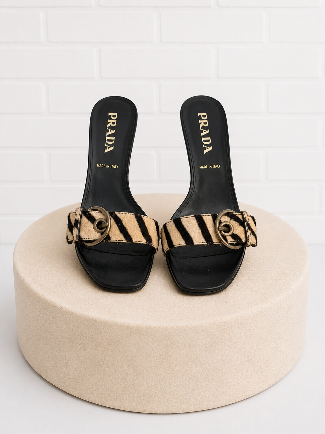 Prada Calf Hair Zebra Print Mules- 39