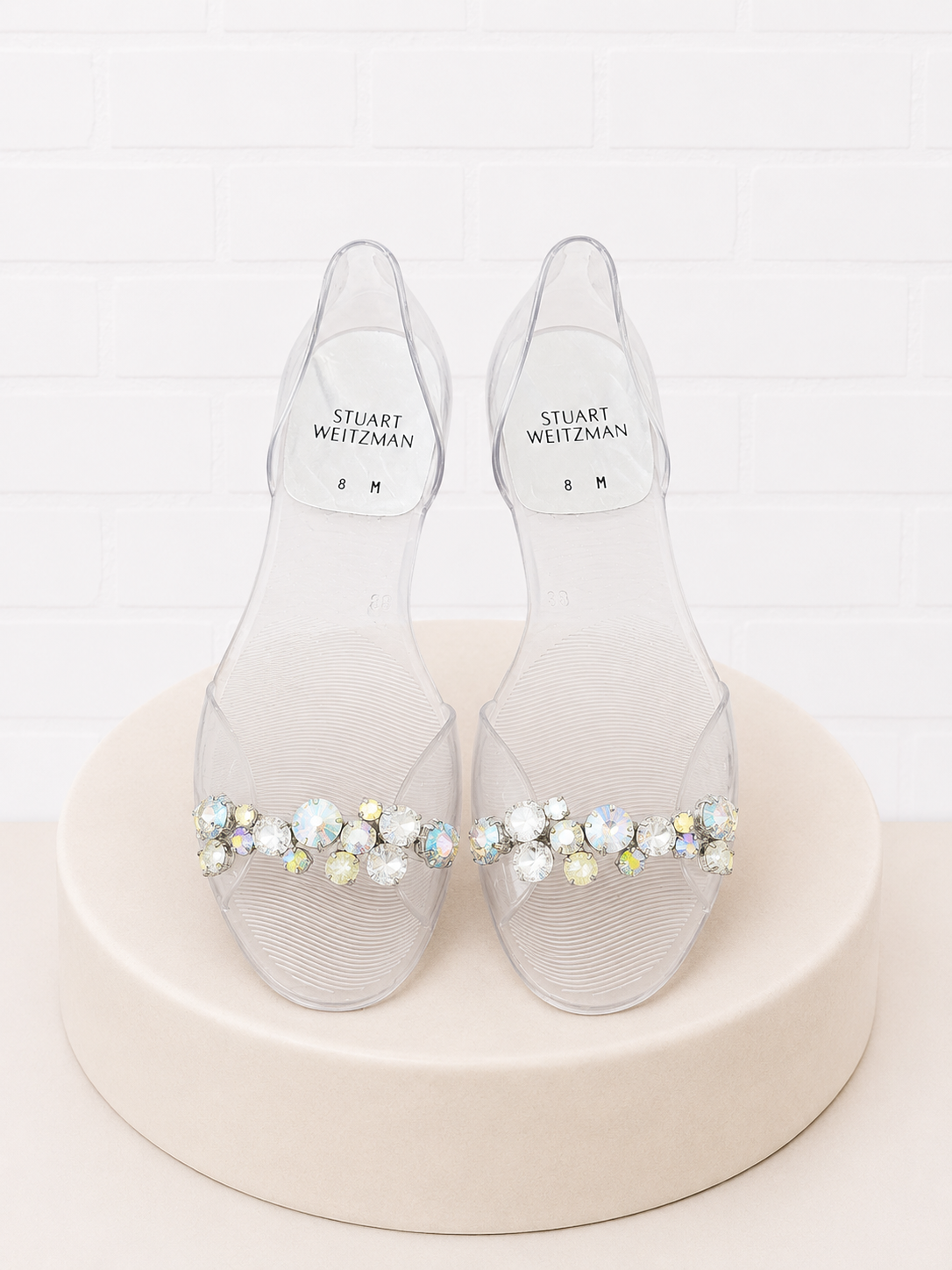 Stuart Weitzman Crystal Embellished Jelly Sandals- 8