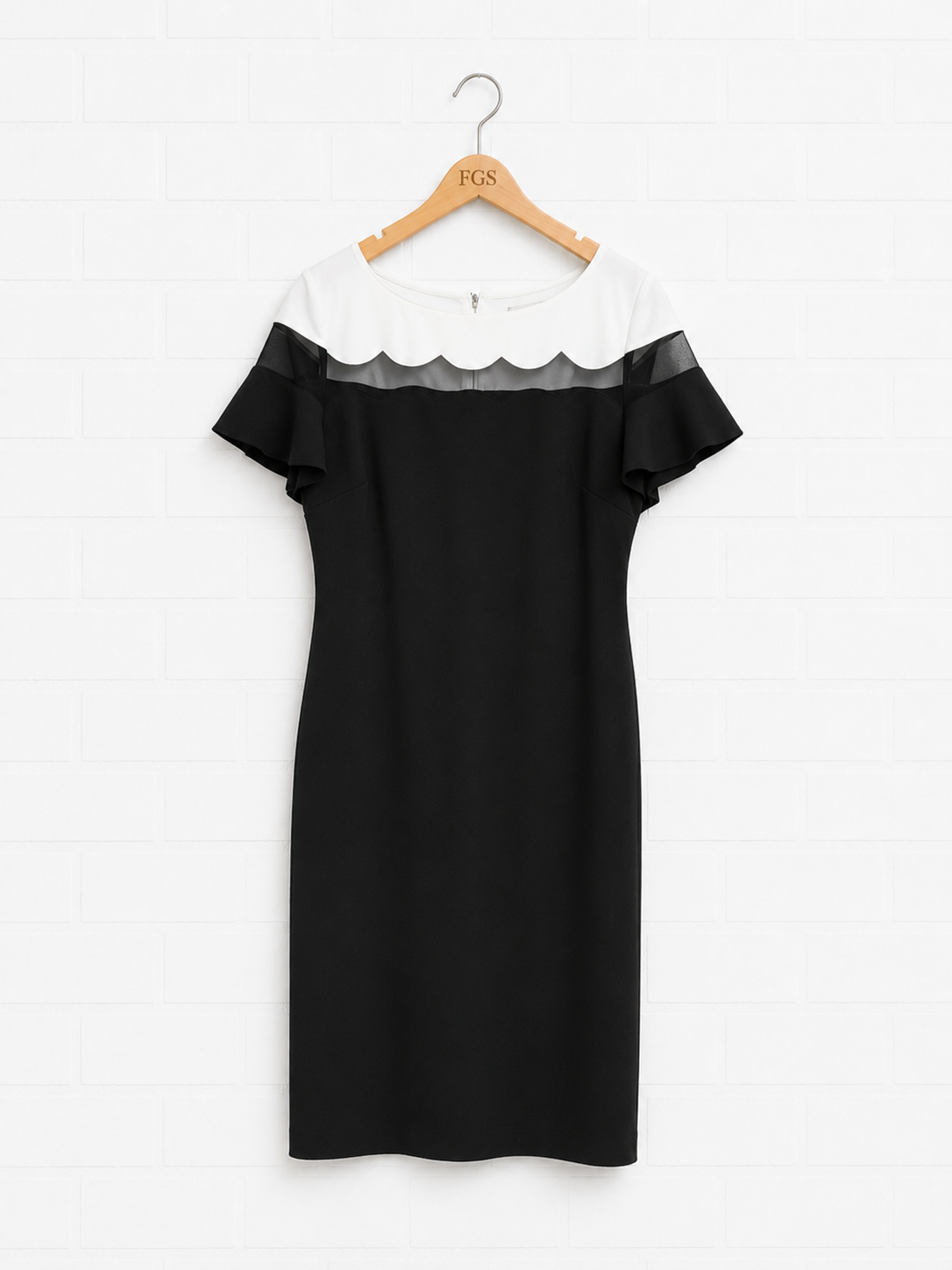Karl Lagerfeld Black & White Scalloped Midi Dress- 6