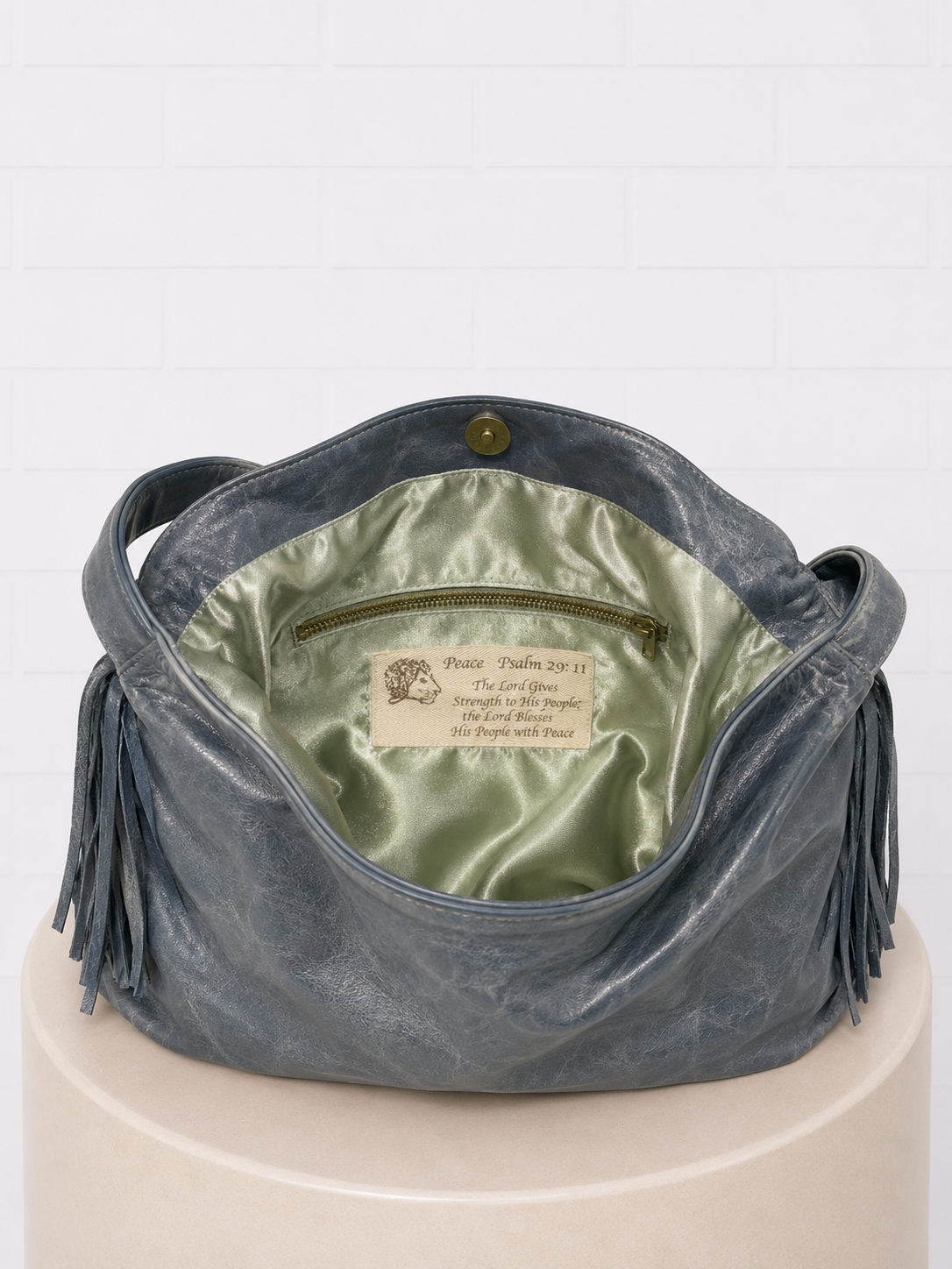 Faith Hebrews 11:1 Blue Leather "Peace" Bag