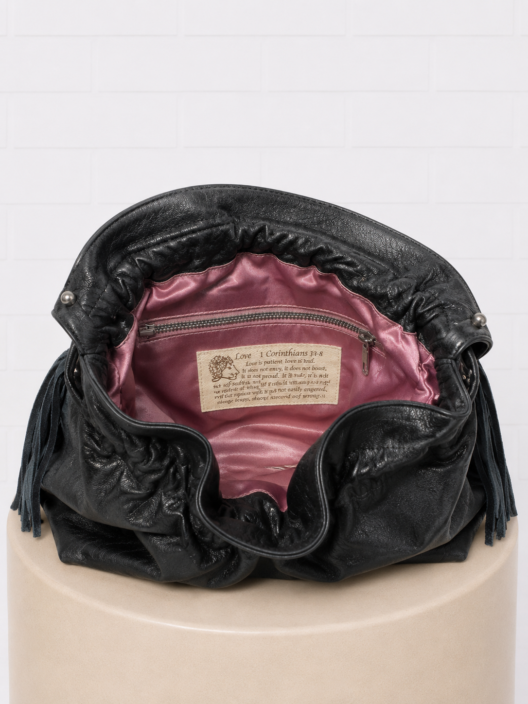 Faith Hebrews 11:1 Black Leather "Love" Backpack