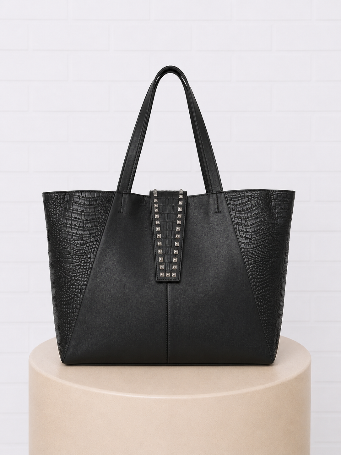 Aspen True Black Croc Effect Leather Tote