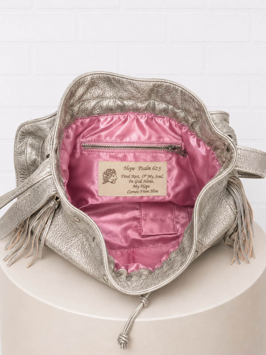 Faith Hebrews 11:1 Silver Leather Backpack