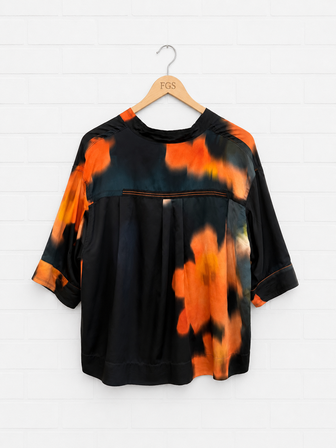 Beate Heymann Black Mandarin Satin Blouse-36