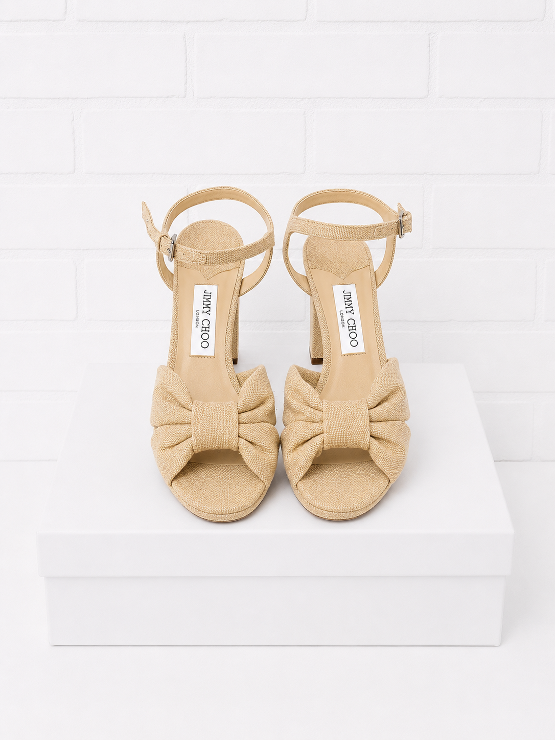 Jimmy Choo Heloise Platform Sandals – Latte Linen -38.5