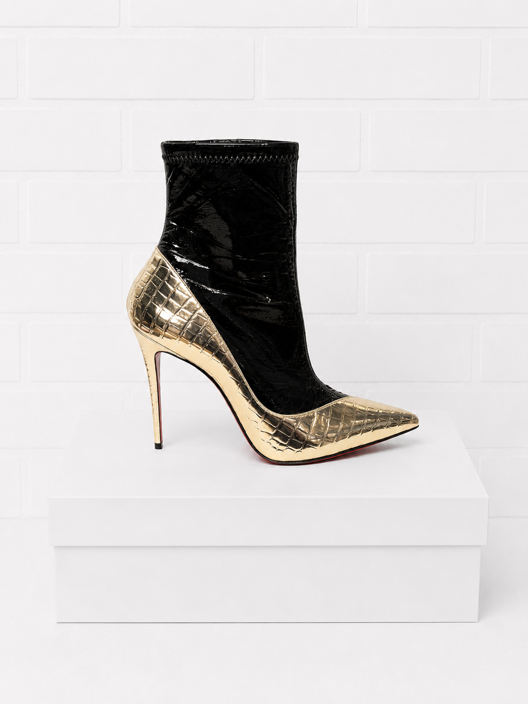 Christian Louboutin Bibooty 100 Platform Booties – Black & Gold- 38.5