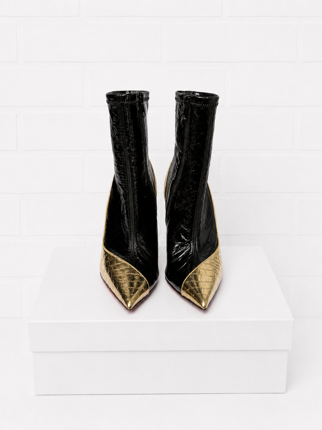 Christian Louboutin Bibooty 100 Platform Booties – Black & Gold- 38.5