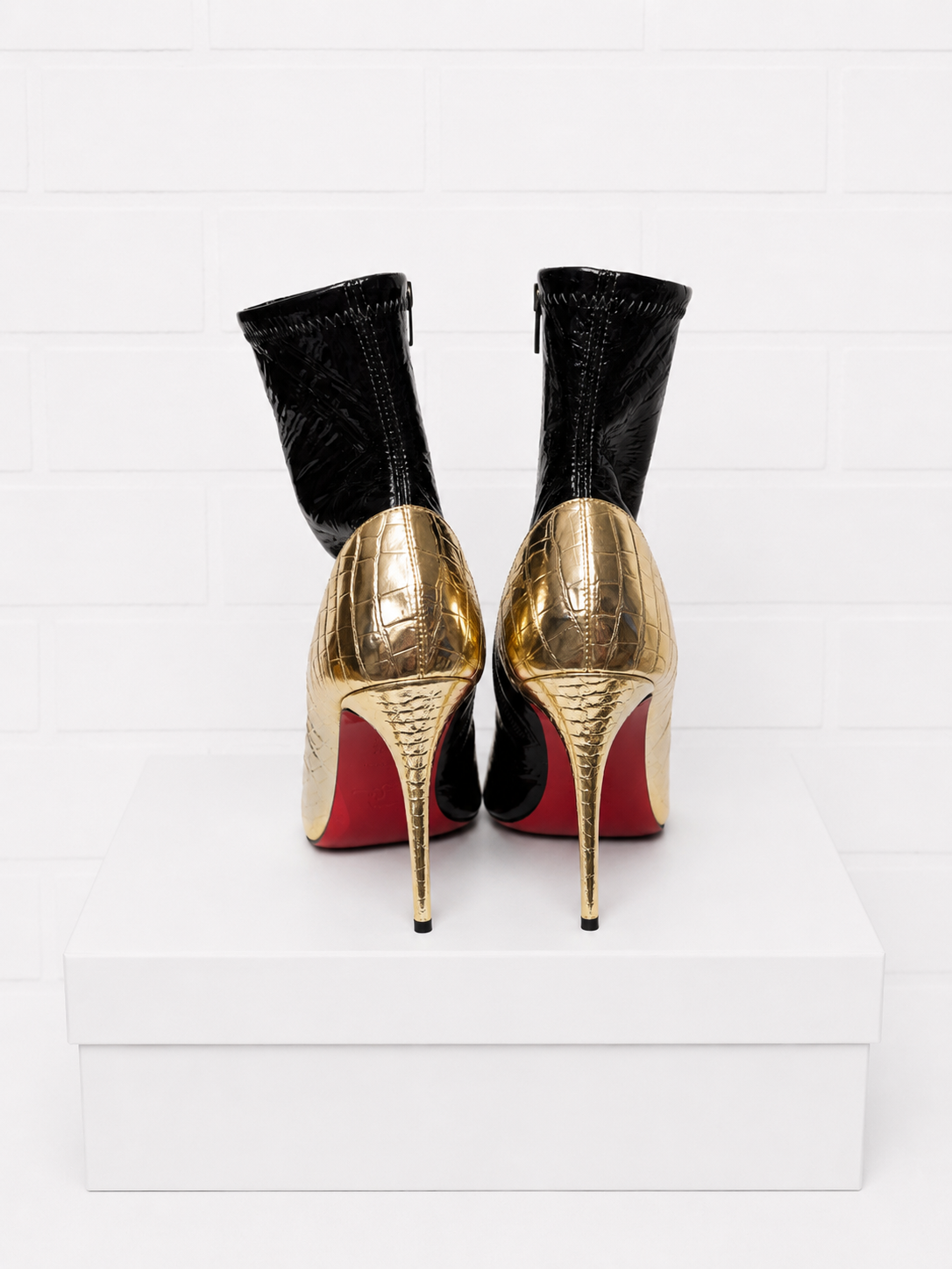 Christian Louboutin Bibooty 100 Platform Booties – Black & Gold- 38.5