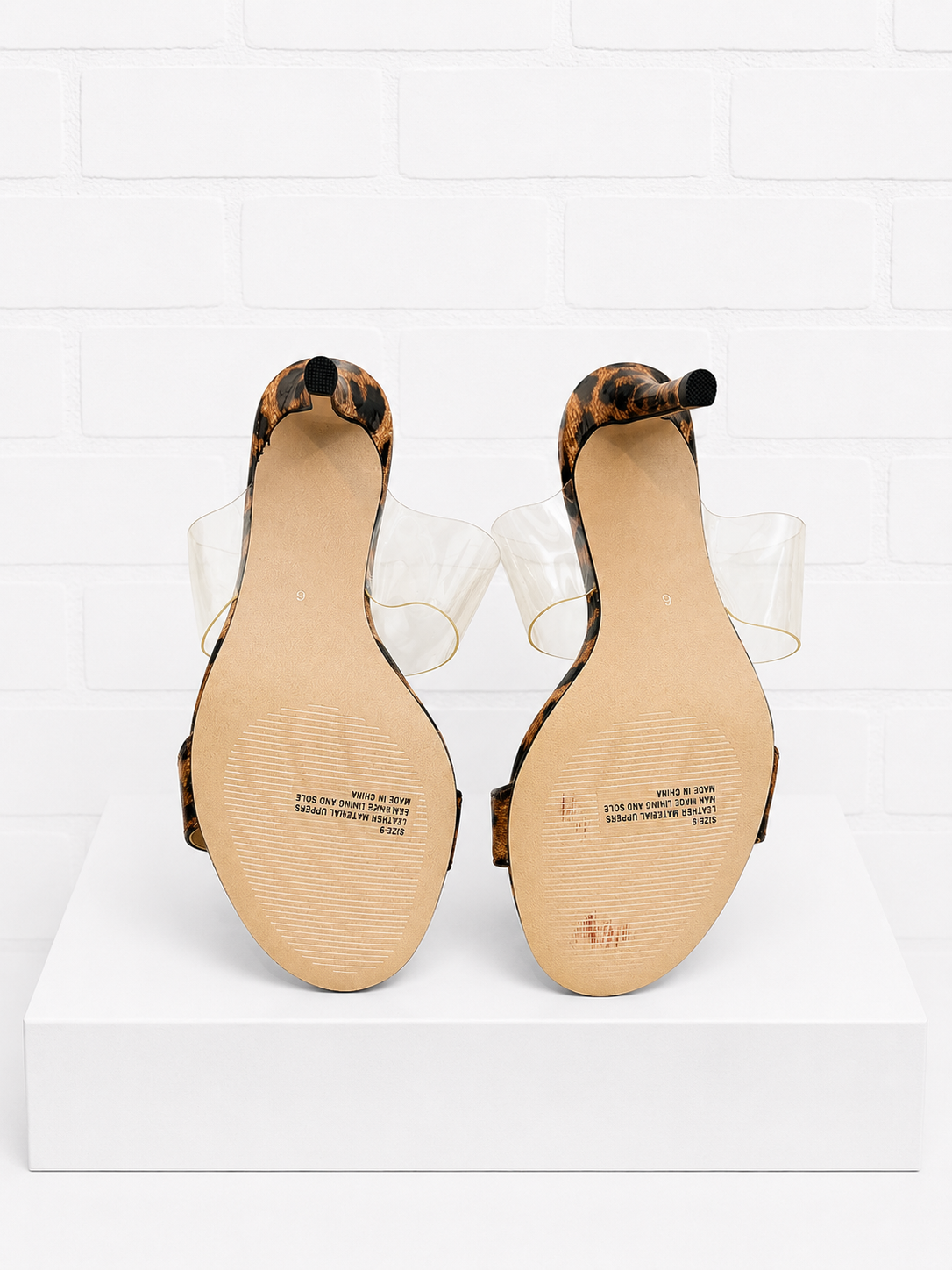 Neiman Marcus "Disco" Leopard-Print Transparent Strap Sandals- 6