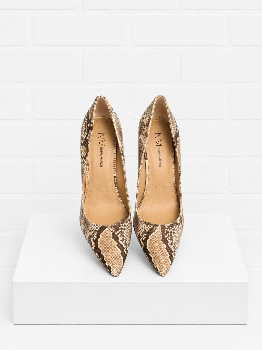 Neiman Marcus Snakeskin-Print Pointed-Toe Pumps-8