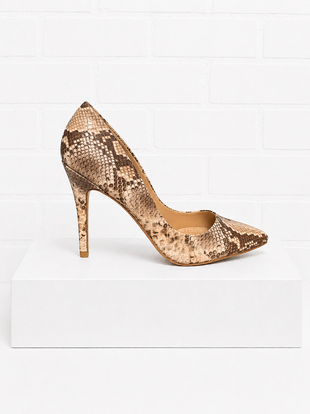 Neiman Marcus Snakeskin-Print Pointed-Toe Pumps-8