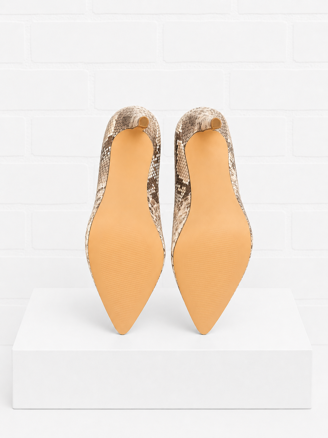 Neiman Marcus Snakeskin-Print Pointed-Toe Pumps- 10