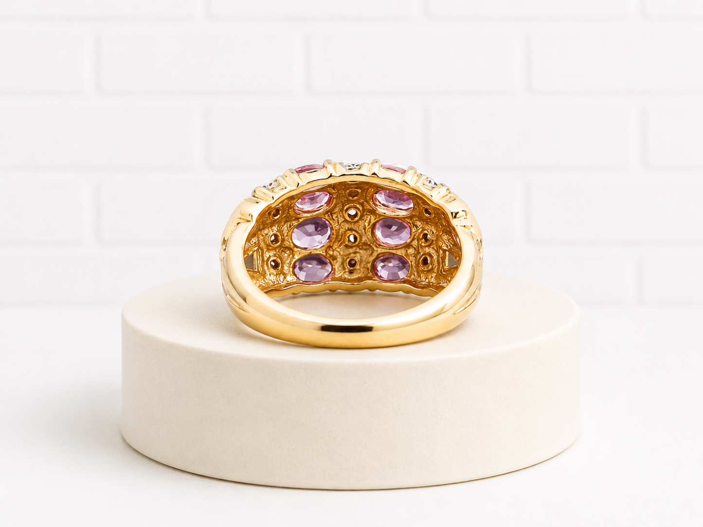 14K Gold Pink Sapphire & Diamond Ring — Size 6